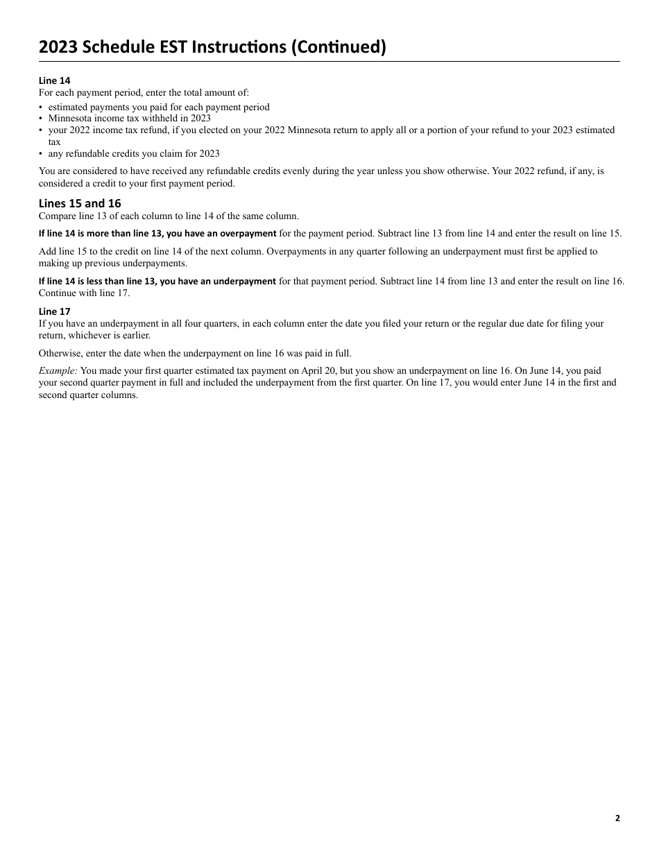 Schedule EST Additional Charge for Underpayment of Estimated Tax - Minnesota, Page 4