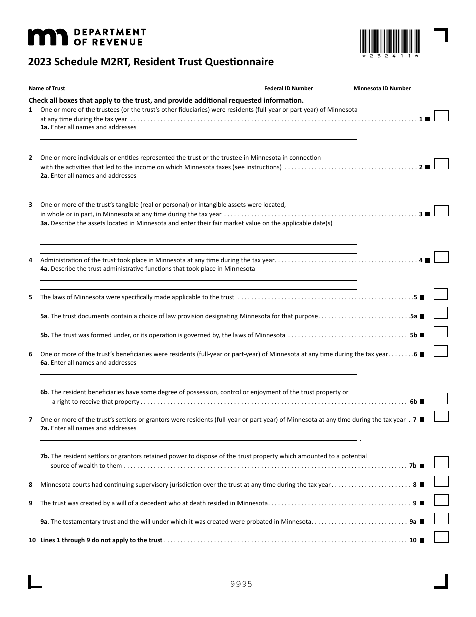 Schedule M2RT Resident Trust Questionnaire - Minnesota, Page 1