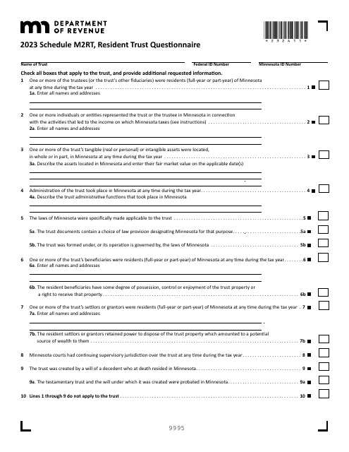 Schedule M2RT Resident Trust Questionnaire - Minnesota, 2023