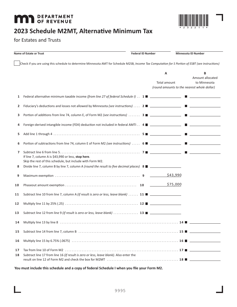 Schedule M2MT Alternative Minimum Tax - Minnesota, Page 1