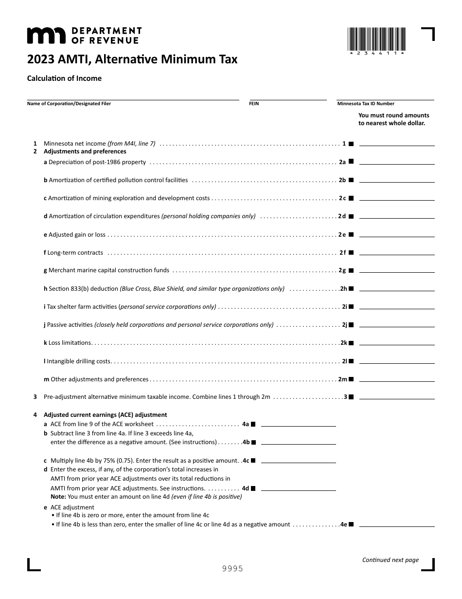 Schedule AMTI Alternative Minimum Tax - Minnesota, Page 1