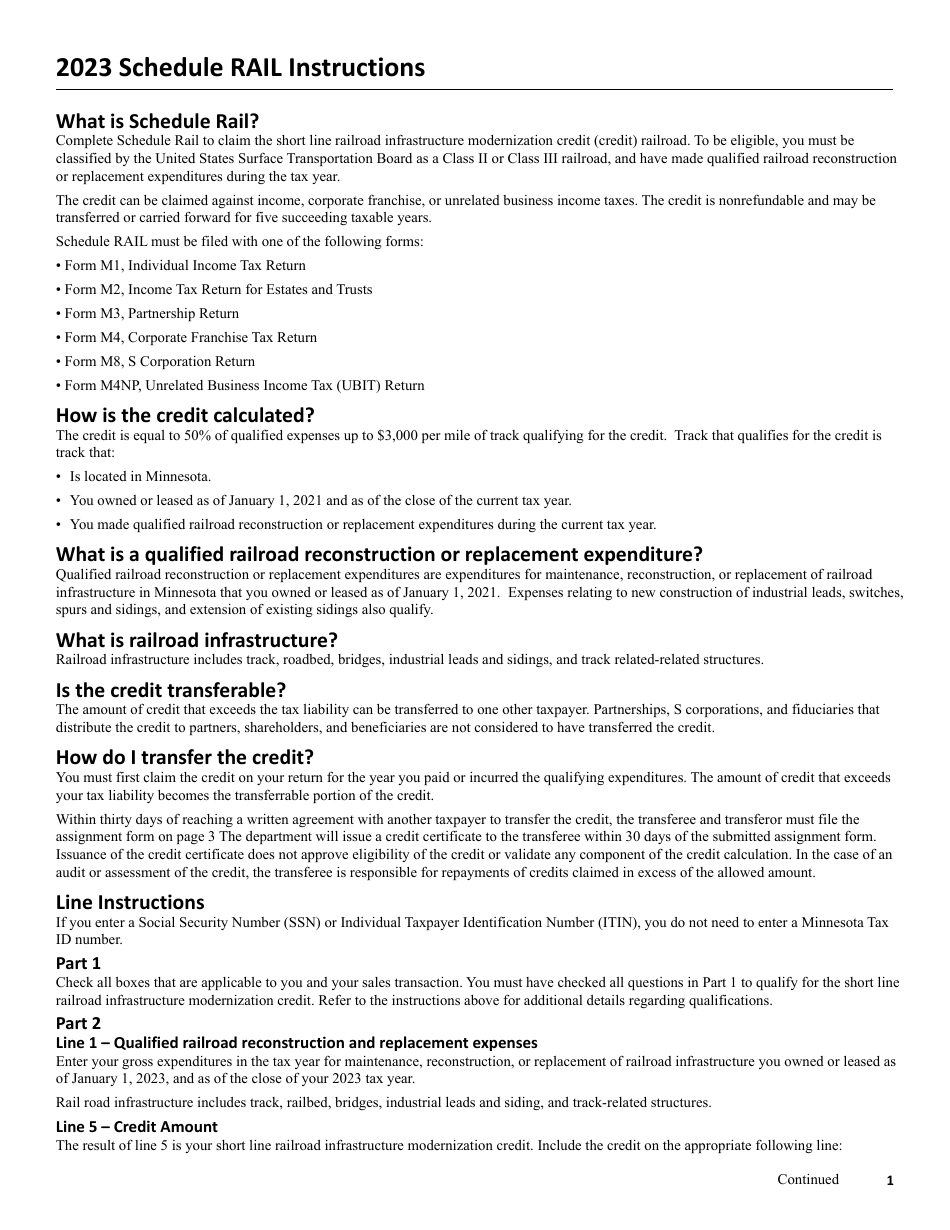 Schedule RAIL Short Line Railroad Infrastructure Modernization Credit - Minnesota, Page 2
