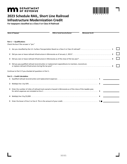 Schedule RAIL Short Line Railroad Infrastructure Modernization Credit - Minnesota, 2023