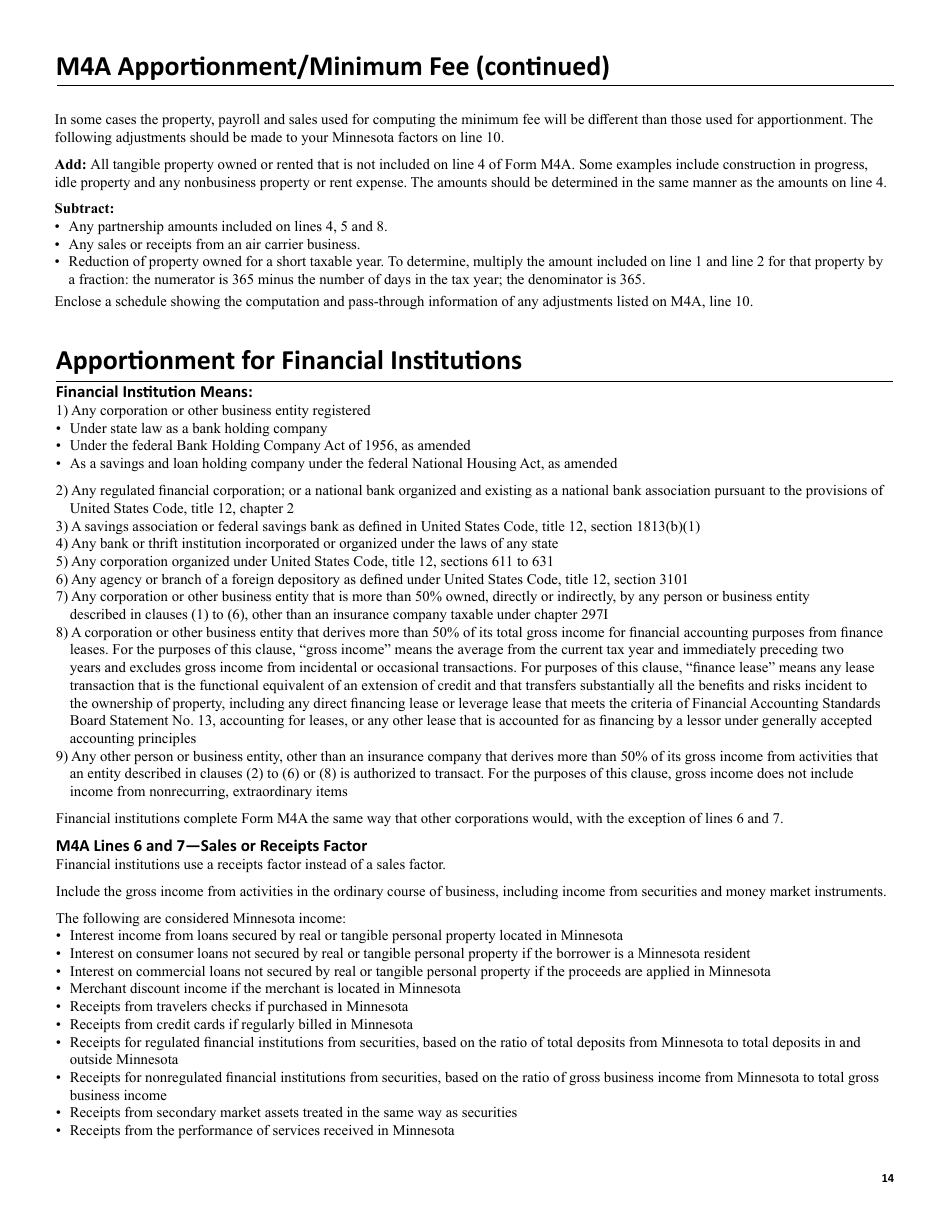 Instructions for Form M4, M4I, M4A, M4T - Minnesota, Page 14