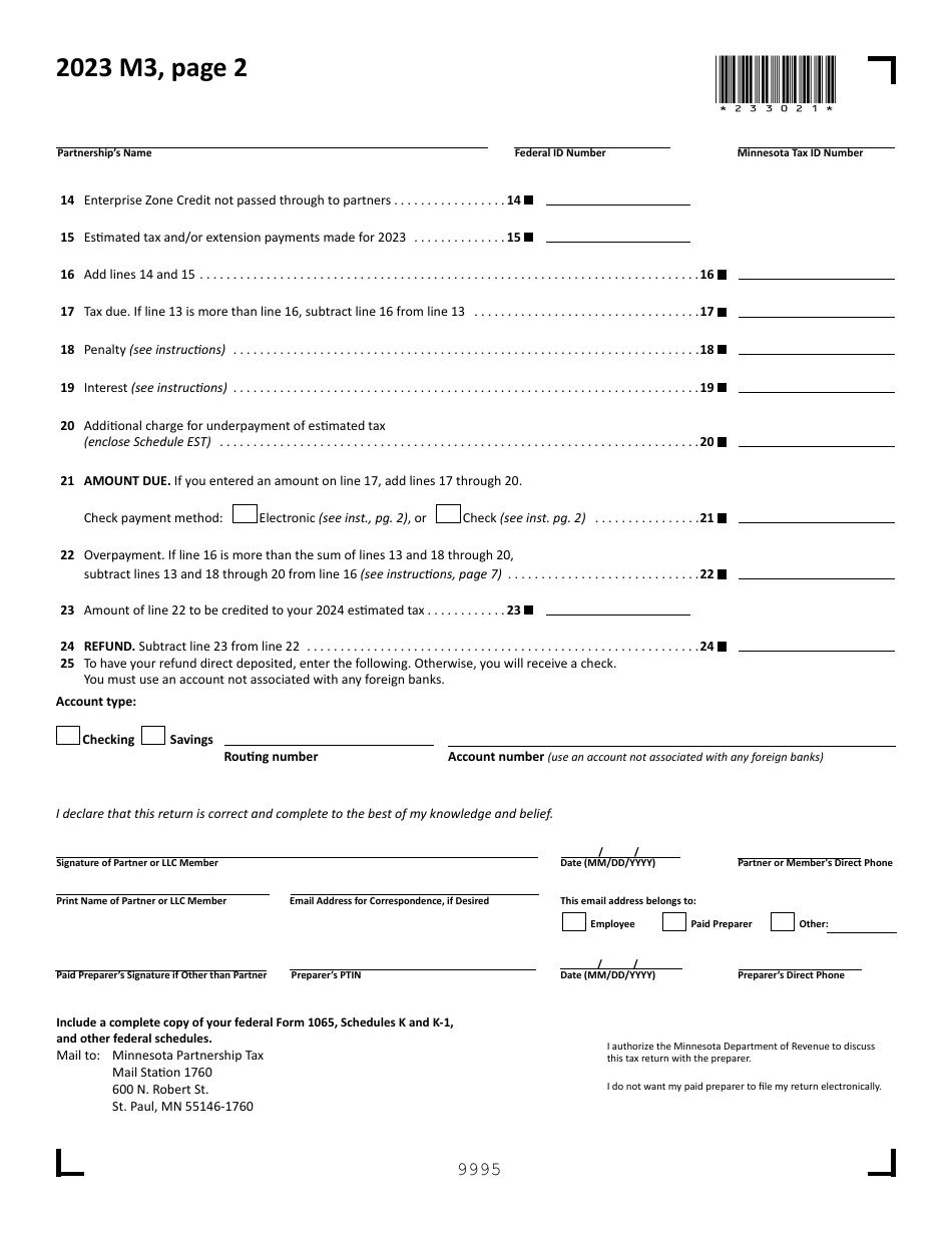 Form M3 Partnership Return - Minnesota, Page 2