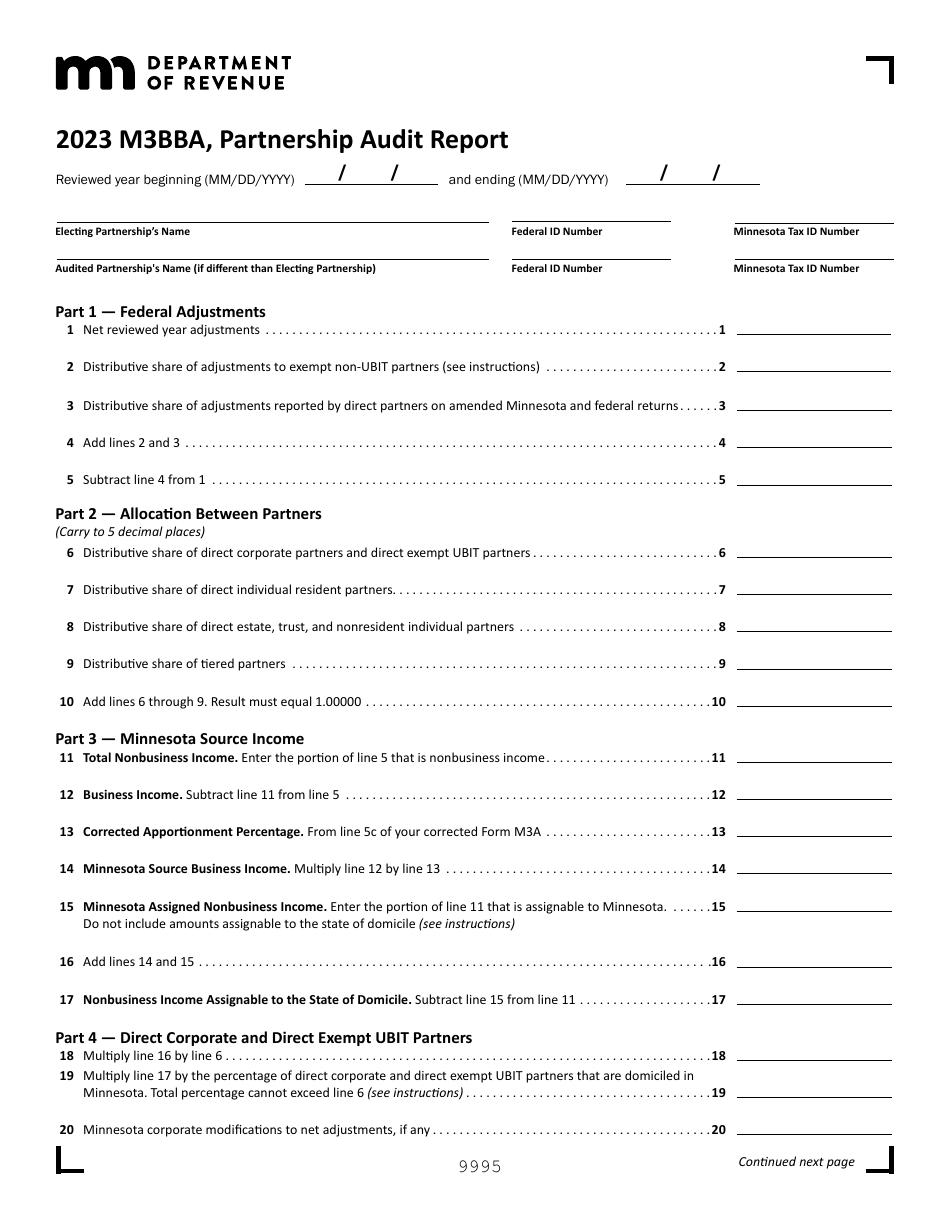 Form M3BBA Partnership Audit Report - Minnesota, Page 1