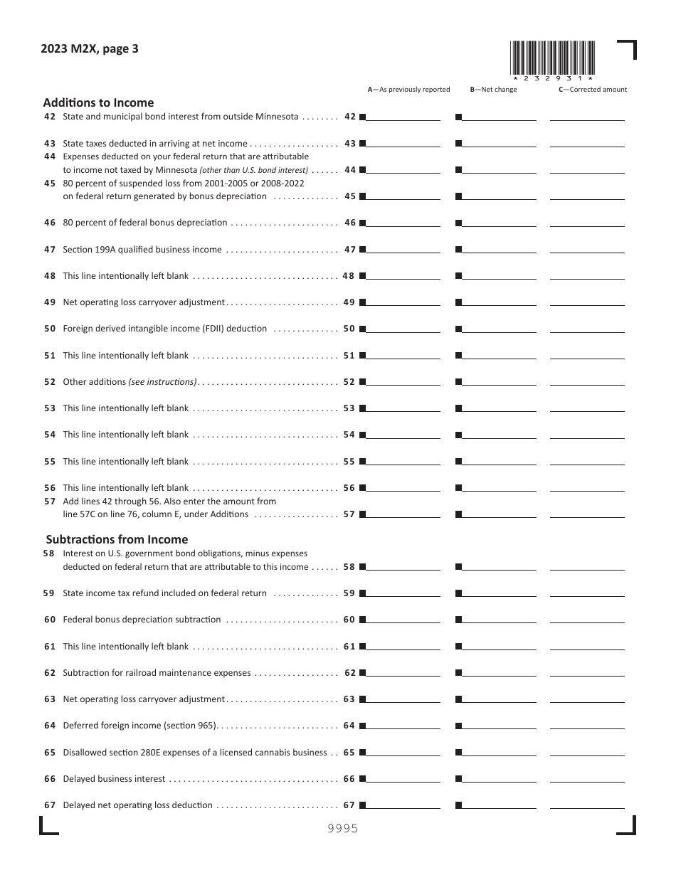 Form M2X Amended Income Tax Return for Estates and Trusts - Minnesota, Page 3