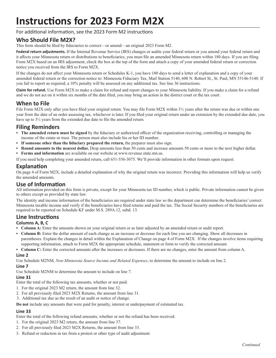 Form M2X Amended Income Tax Return for Estates and Trusts - Minnesota, Page 5