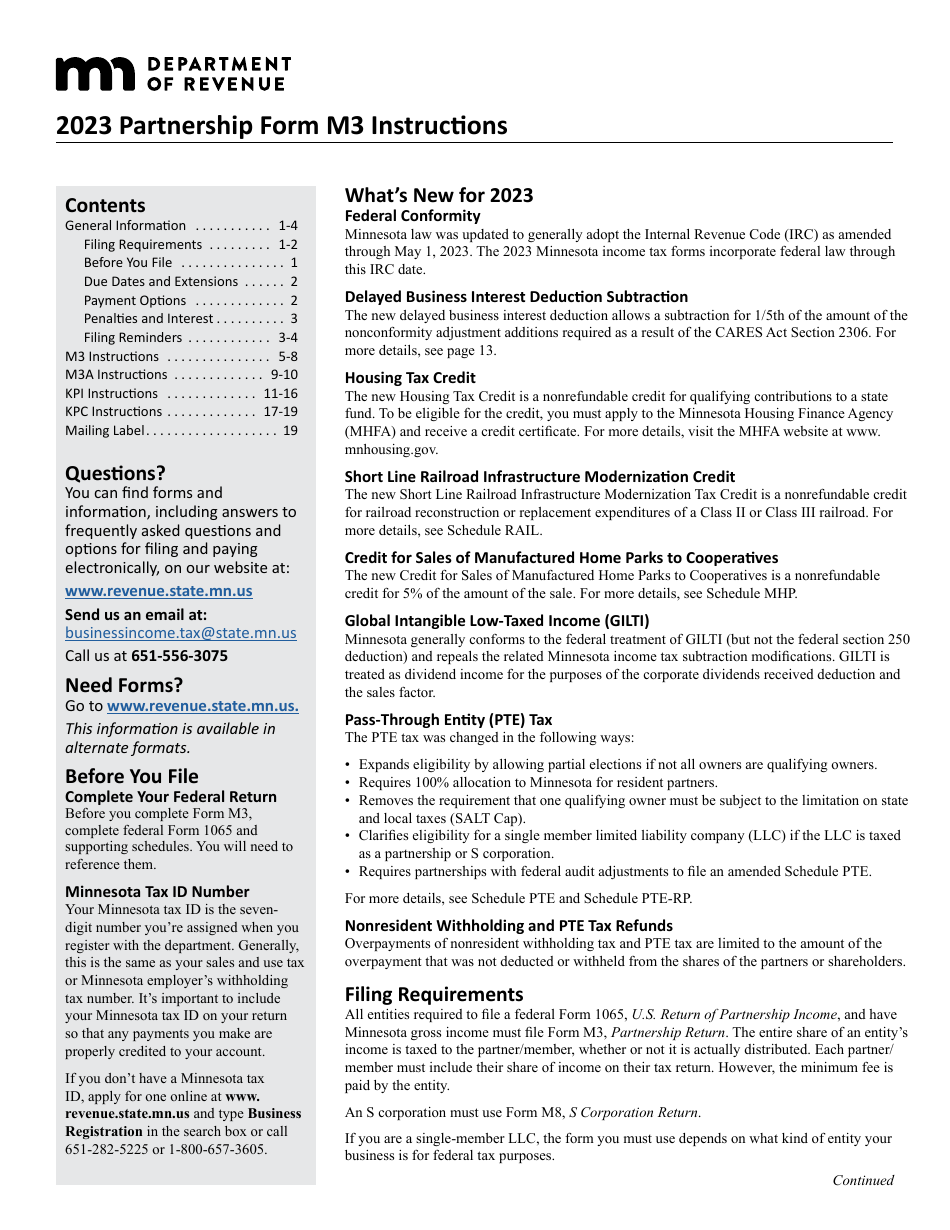 Download Instructions for Form M3 Partnership Return PDF, 2023