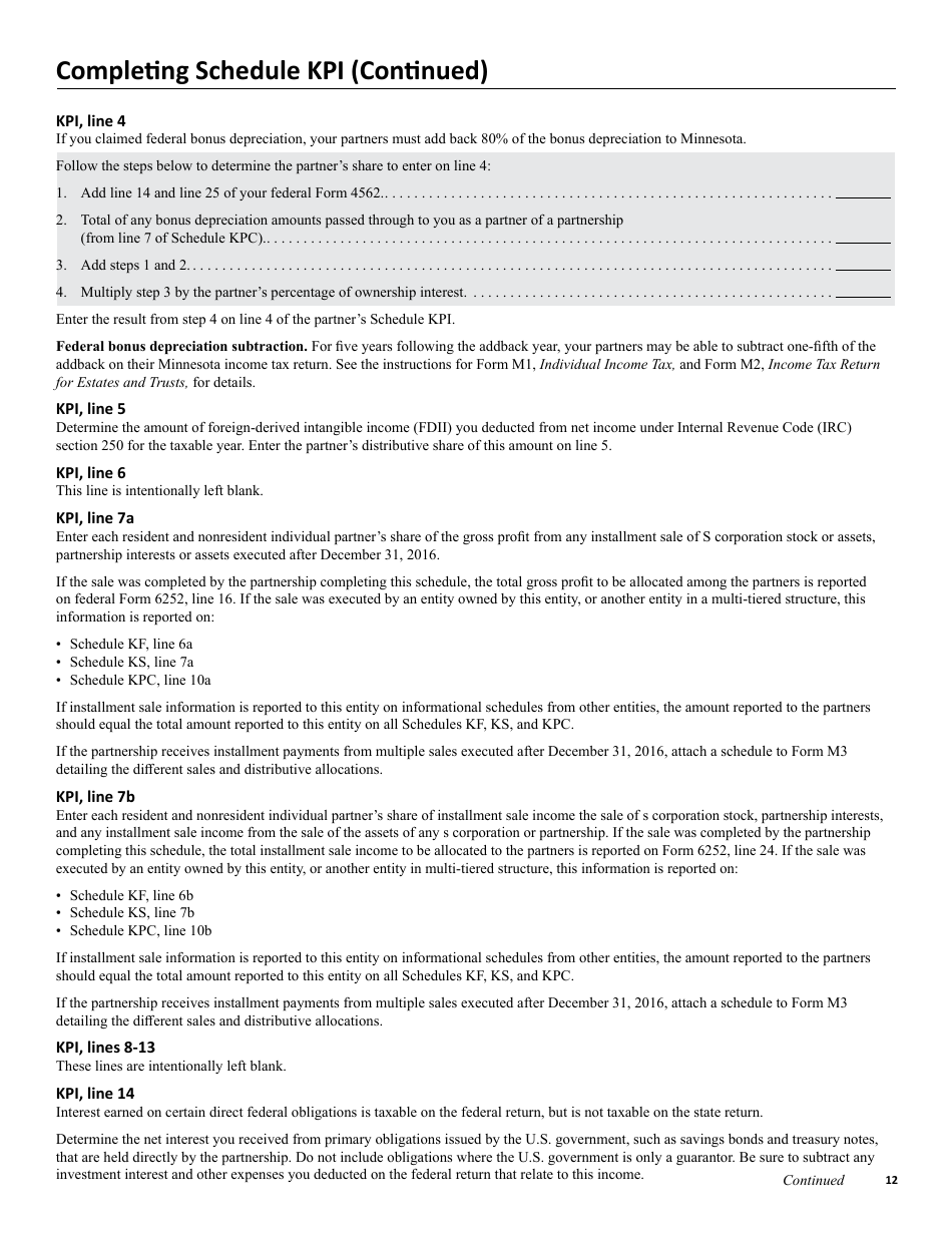 Instructions for Form M3 Partnership Return - Minnesota, Page 12