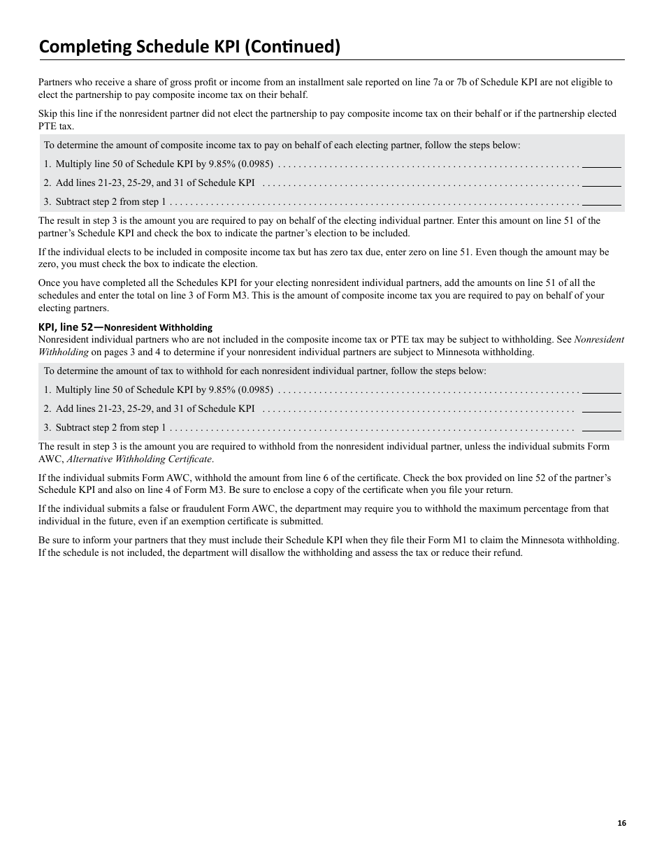 Instructions for Form M3 Partnership Return - Minnesota, Page 16