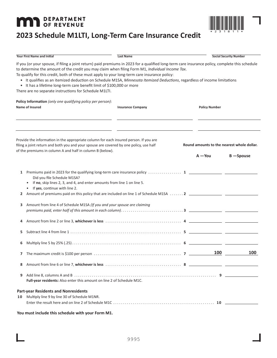 Schedule M1LTI Long-Term Care Insurance Credit - Minnesota, Page 1