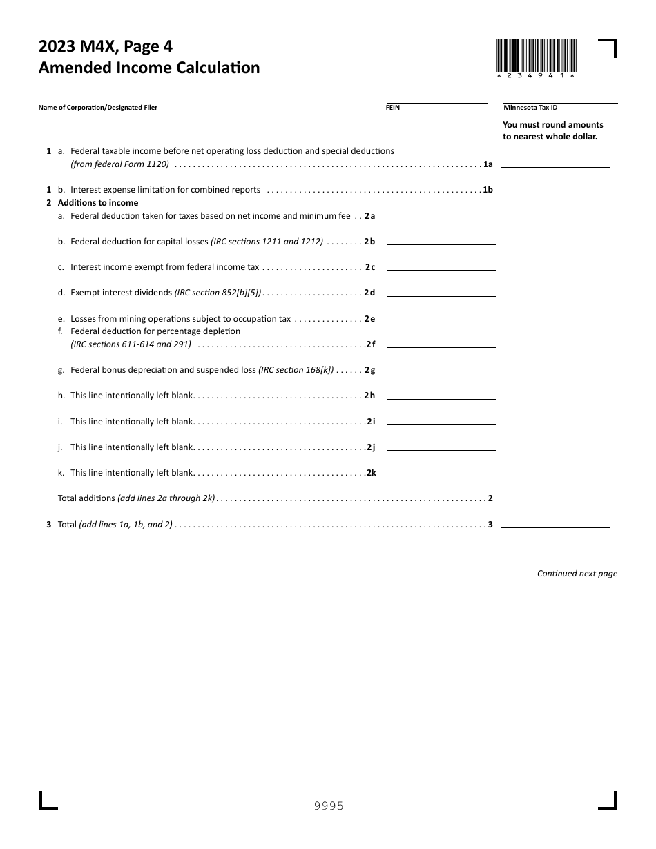 Form M4X Amended Corporation Franchise Tax Return - Minnesota, Page 4