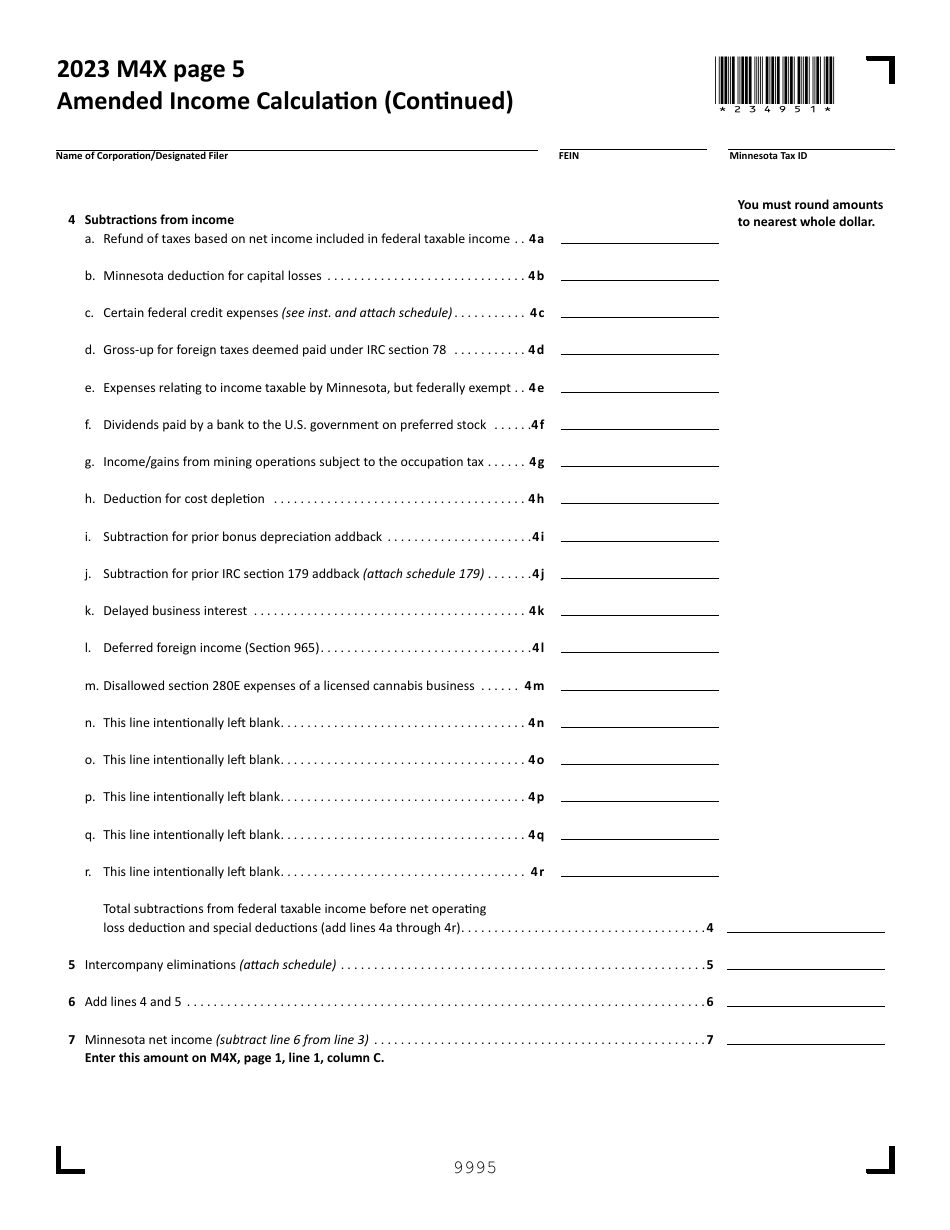 Form M4X Amended Corporation Franchise Tax Return - Minnesota, Page 5