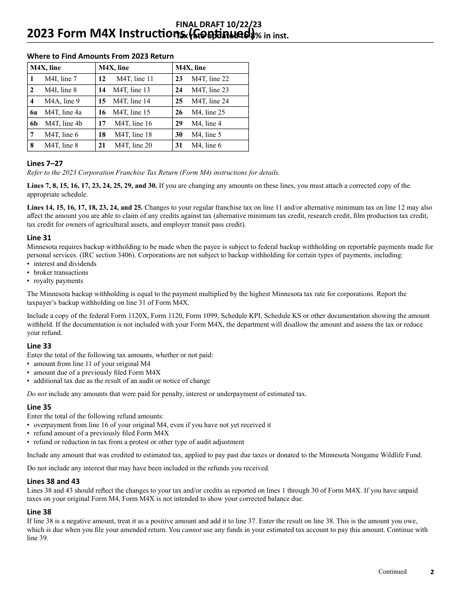 Form M4X Amended Corporation Franchise Tax Return - Minnesota, Page 7