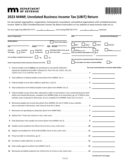 Form M4NP Unrelated Business Income Tax (Ubit) Return - Minnesota, 2023