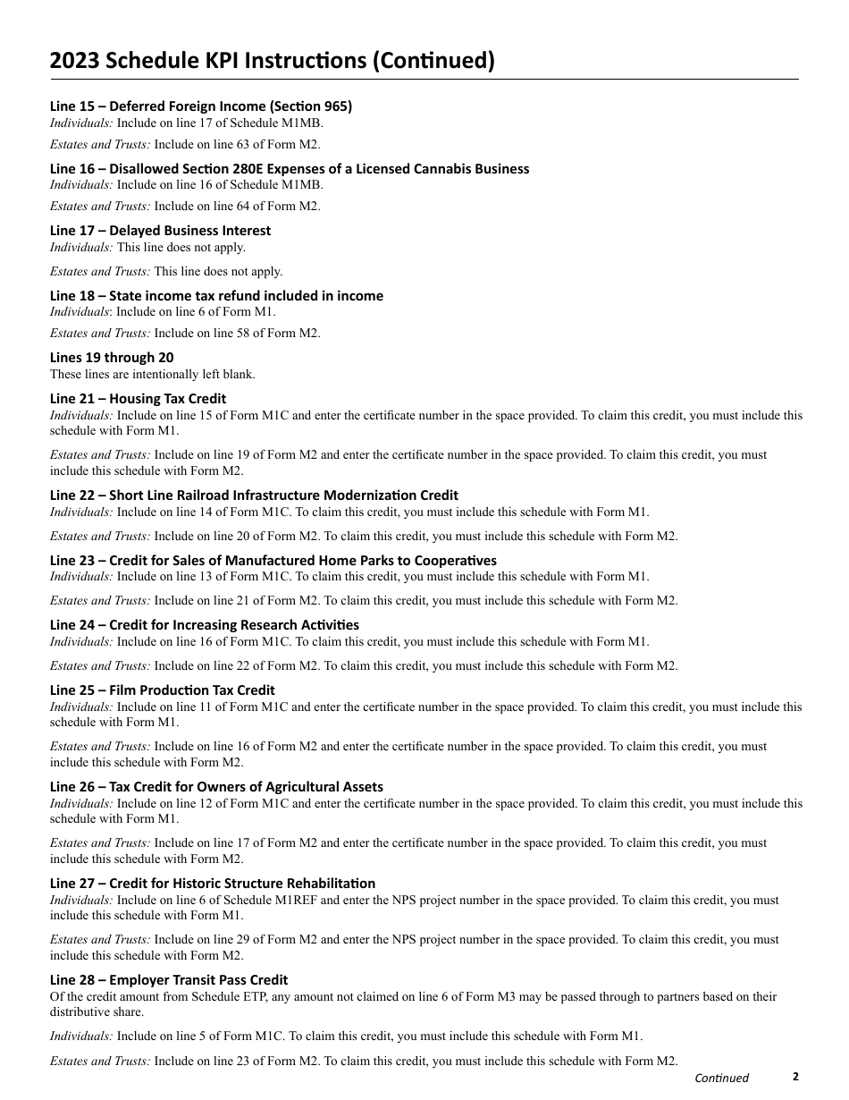Schedule KPI Partners Share of Income, Credits and Modifications - Minnesota, Page 5