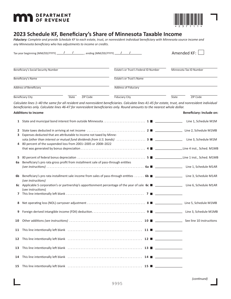 Schedule KF Beneficiarys Share of Minnesota Taxable Income - Minnesota, Page 1