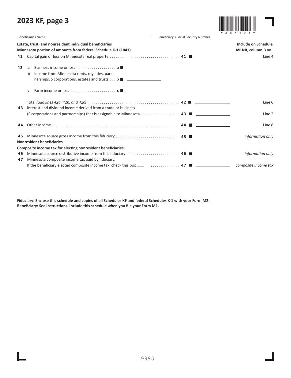 Schedule KF Beneficiarys Share of Minnesota Taxable Income - Minnesota, Page 3