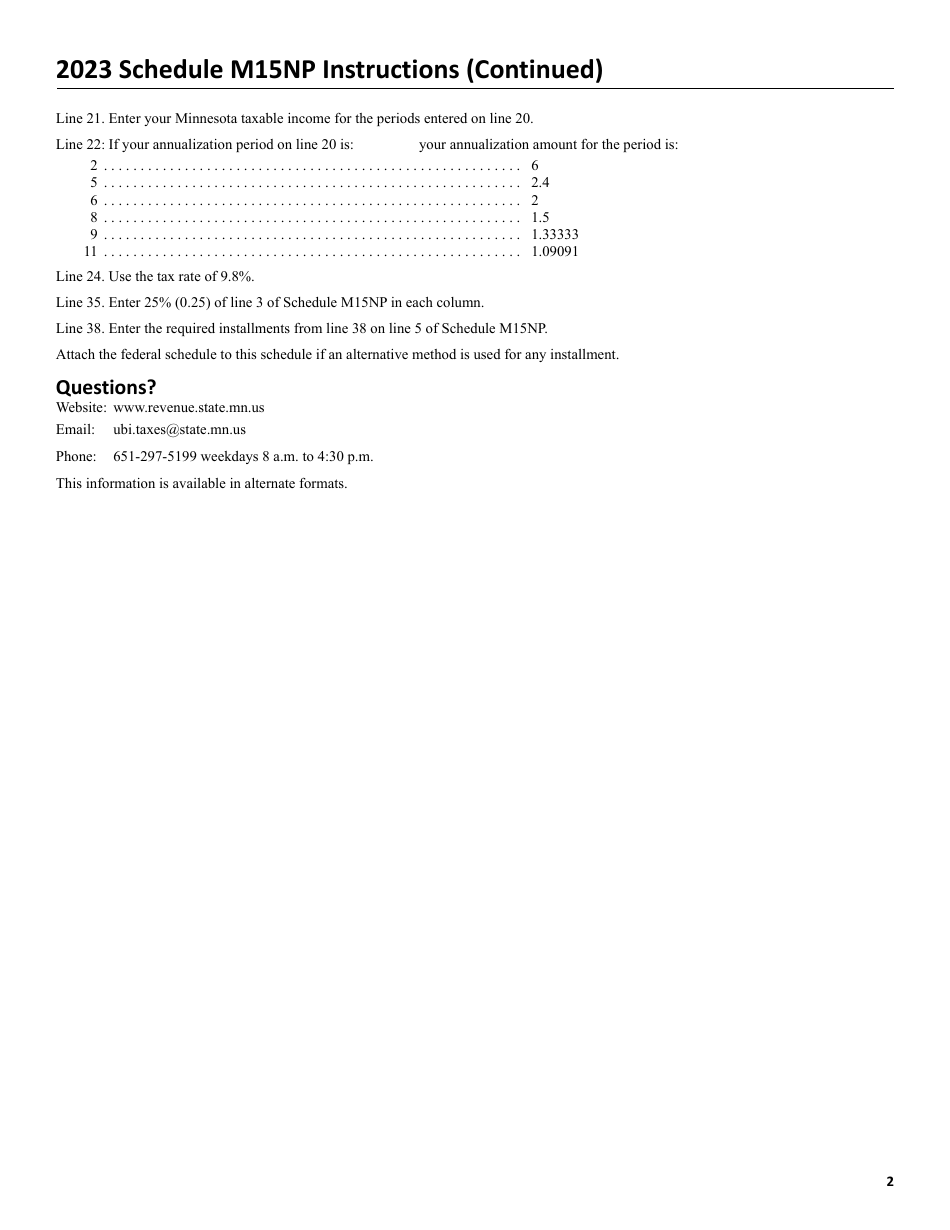 Schedule M15NP Additional Charge for Underpayment of Estimated Tax - Minnesota, Page 3