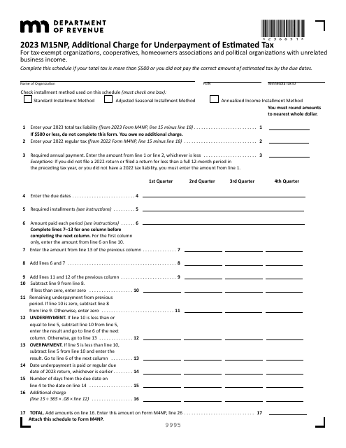 Schedule M15NP 2023 Printable Pdf