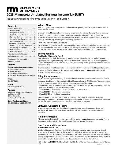 Instructions for Form M4NP, M4NPI, M4NPA - Minnesota, 2023