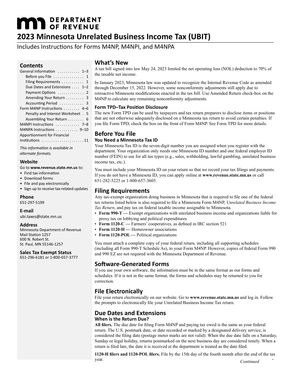 Instructions for Form M4NP, M4NPI, M4NPA - Minnesota, Page 1