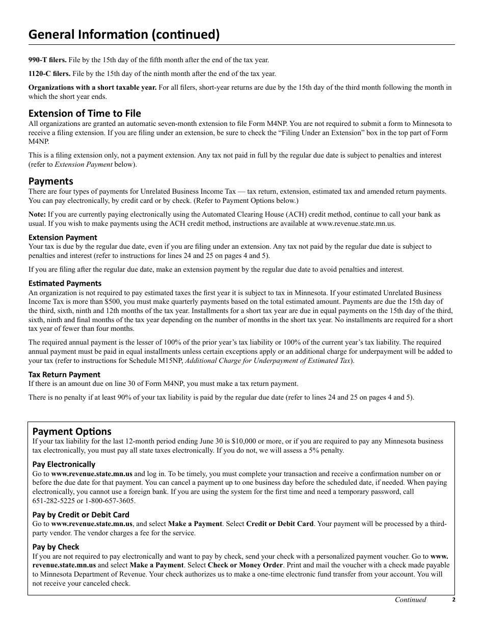 Instructions for Form M4NP, M4NPI, M4NPA - Minnesota, Page 2