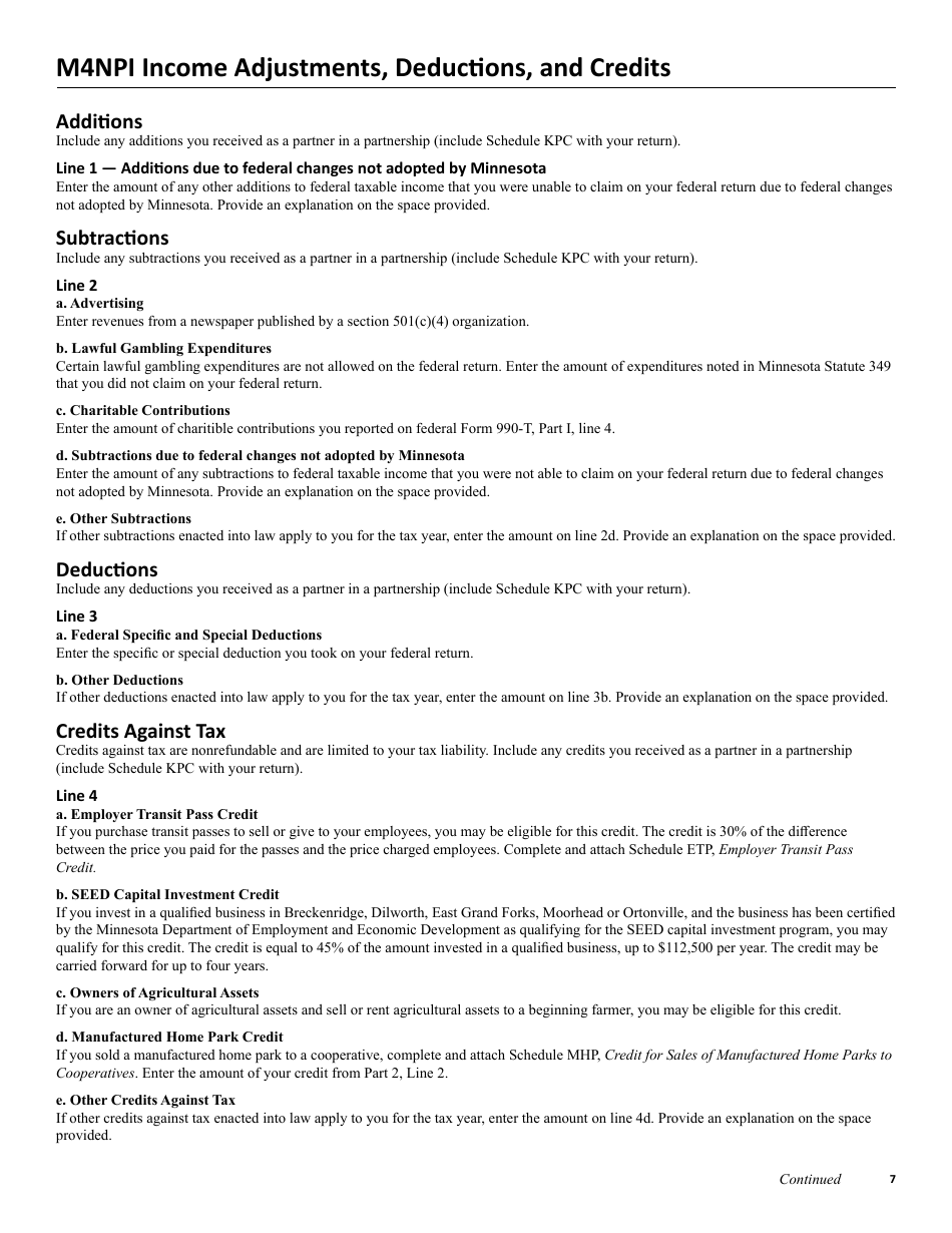 Instructions for Form M4NP, M4NPI, M4NPA - Minnesota, Page 7