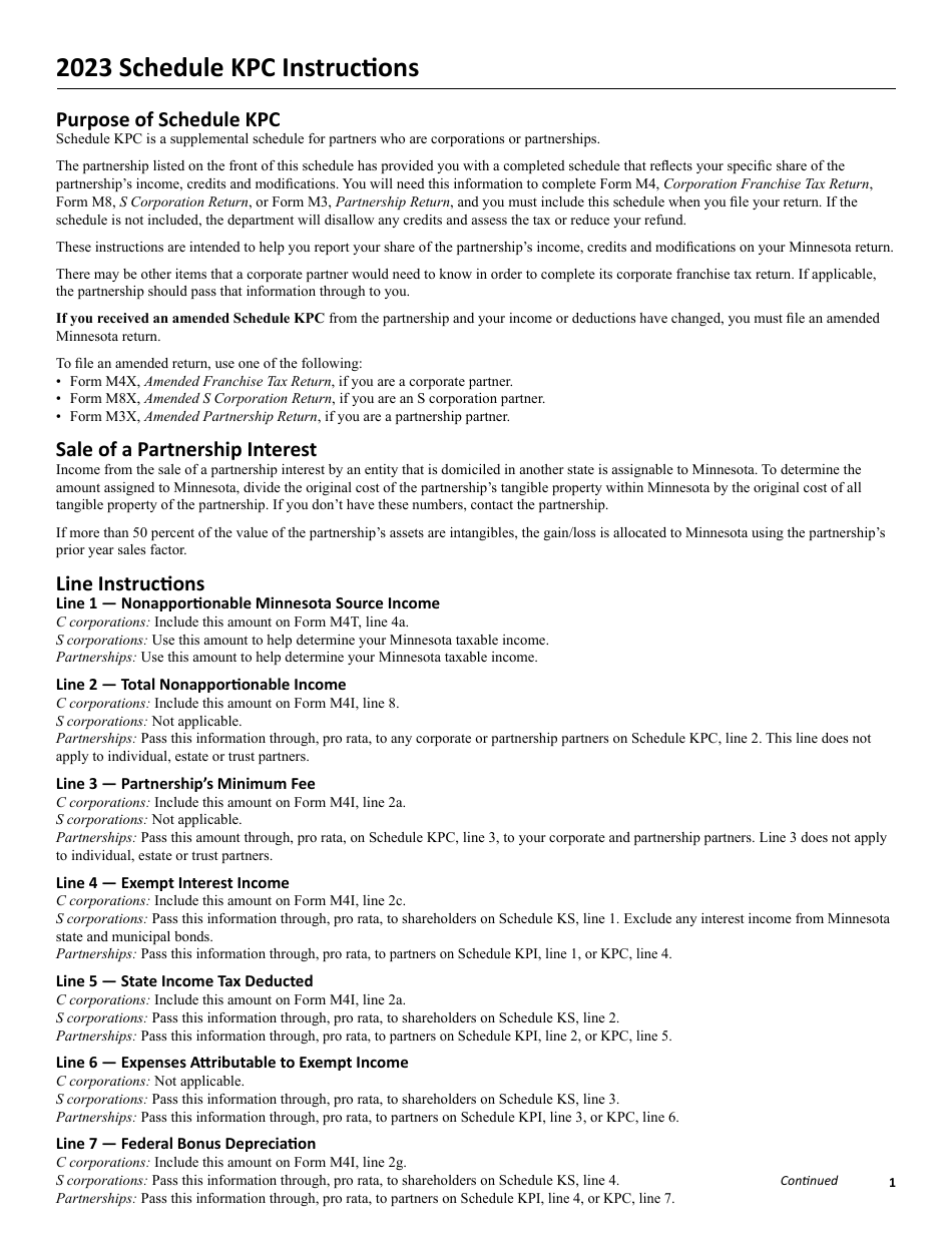Schedule KPC Partners Share of Income, Credits and Modifications - Minnesota, Page 3