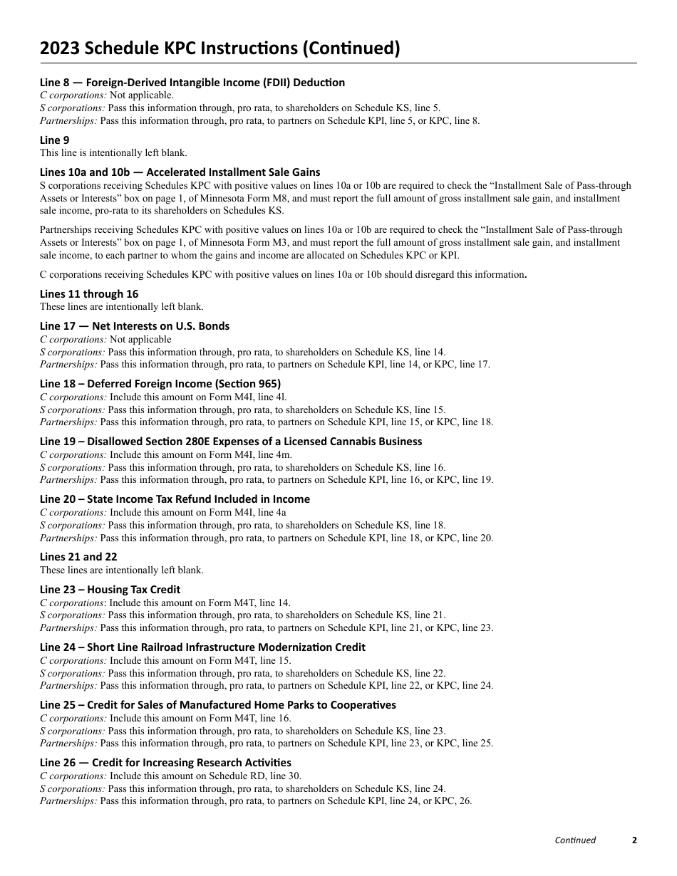 Schedule KPC Partners Share of Income, Credits and Modifications - Minnesota, Page 4