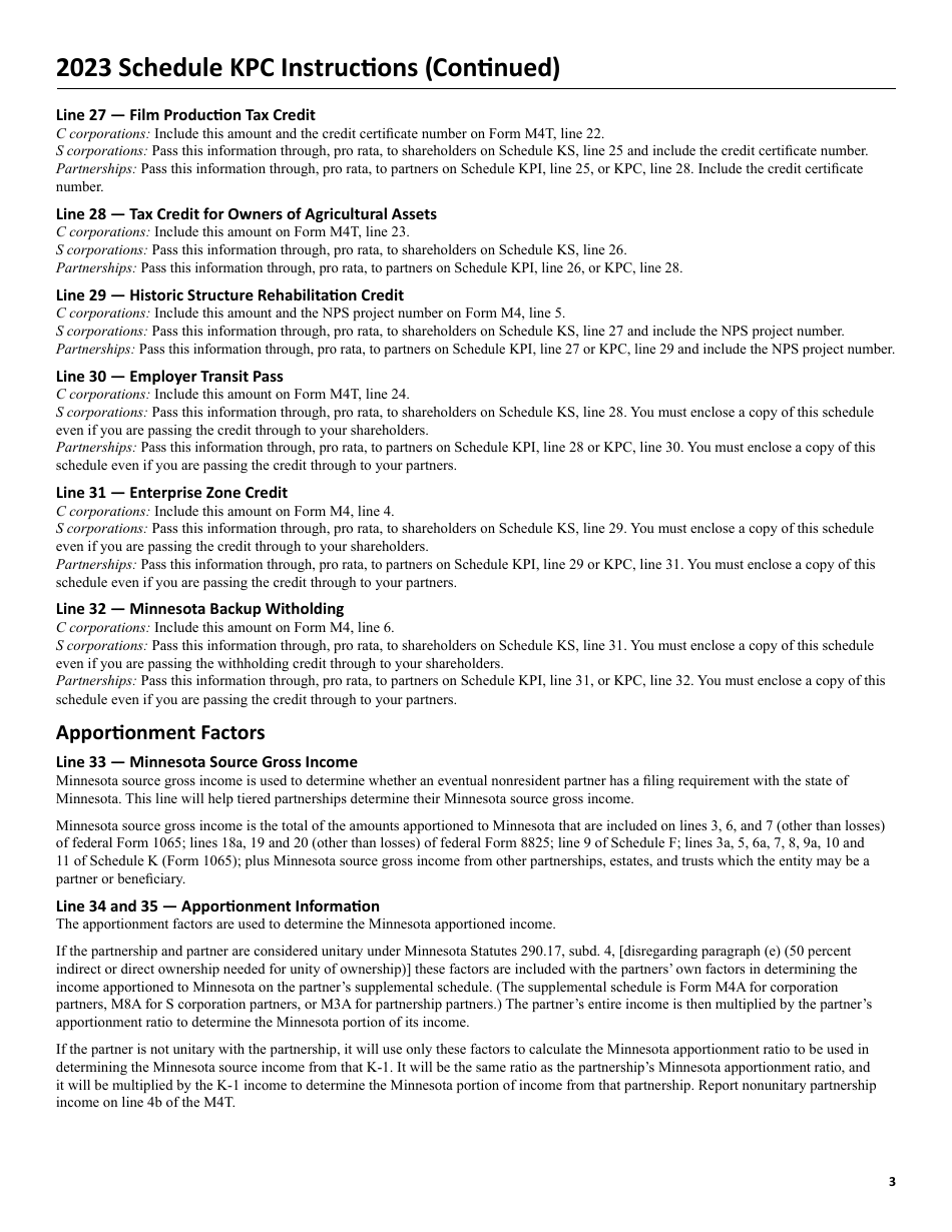 Schedule KPC Partners Share of Income, Credits and Modifications - Minnesota, Page 5