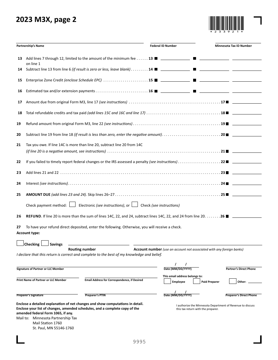 Form M3X Amended Partnership Return - Minnesota, Page 2