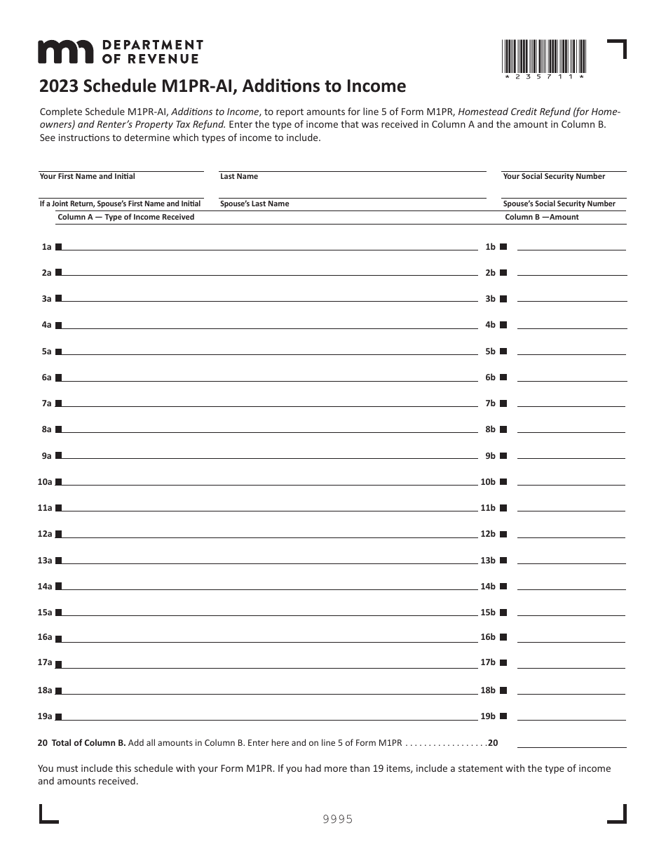 Schedule M1PRAI Download Fillable PDF or Fill Online Additions to