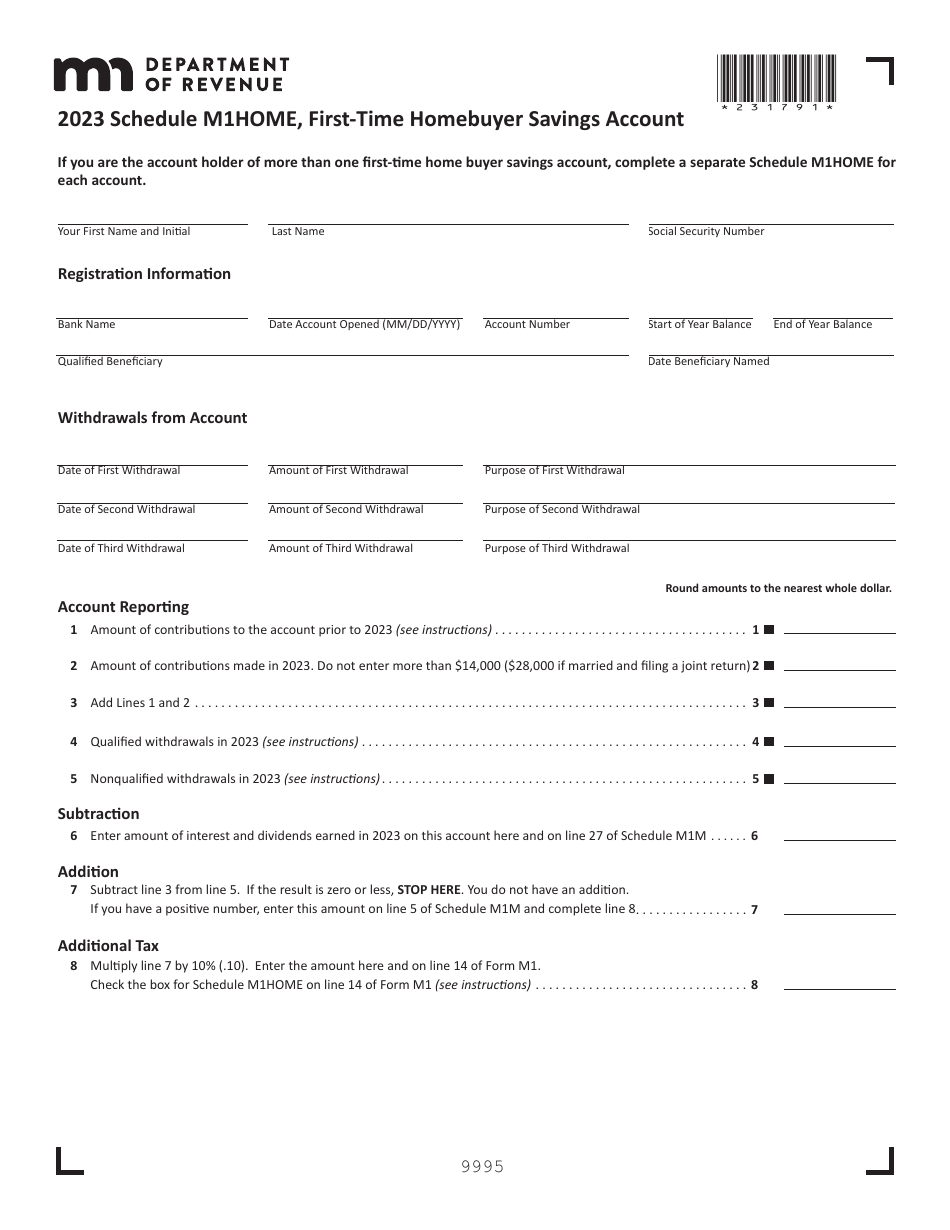 Schedule M1HOME First-Time Homebuyer Savings Account - Minnesota, Page 1