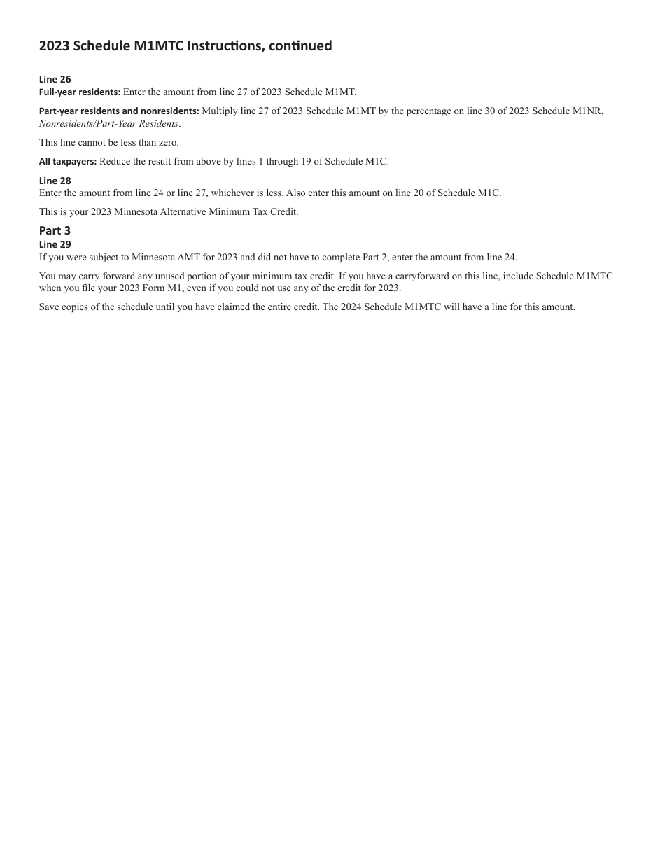Schedule M1MTC Alternative Minimum Tax Credit - Minnesota, Page 3