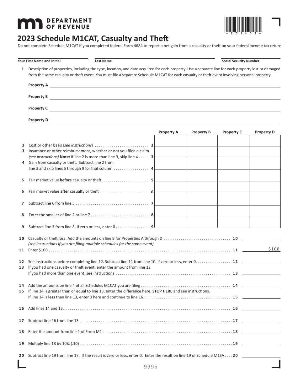 Schedule M1CAT Casualty and Theft - Minnesota, Page 1