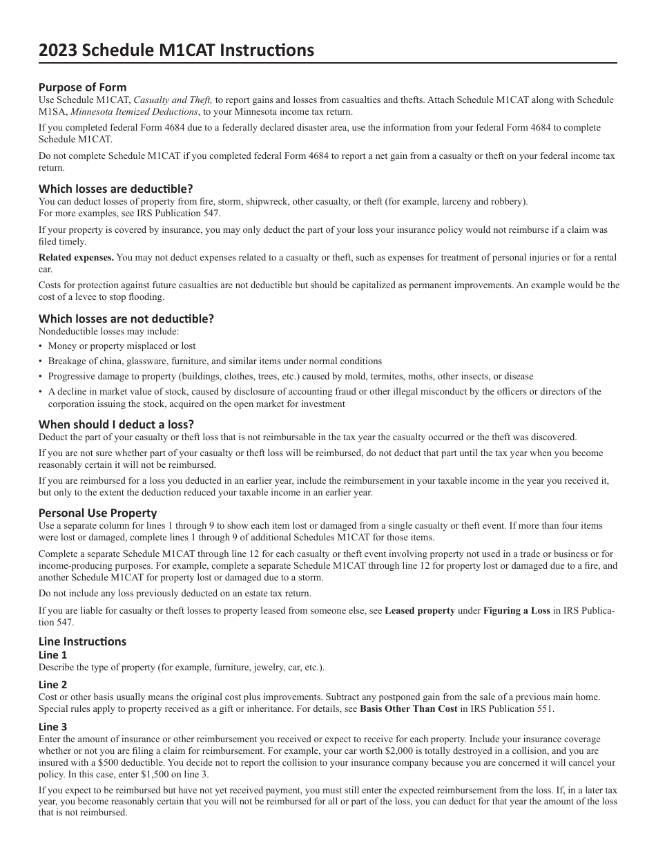 Schedule M1CAT Casualty and Theft - Minnesota, Page 2