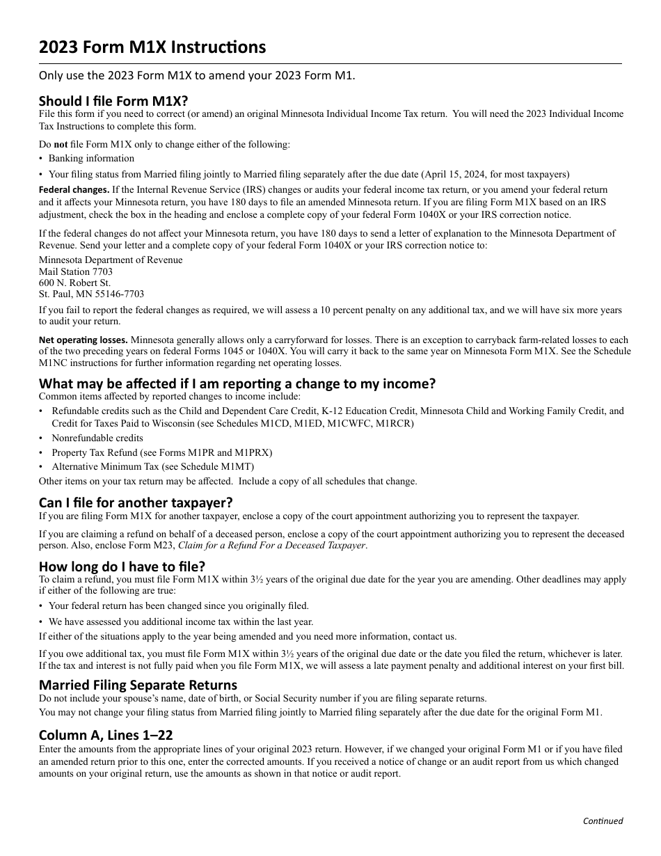 Form M1X Amended Minnesota Income Tax - Minnesota, Page 3