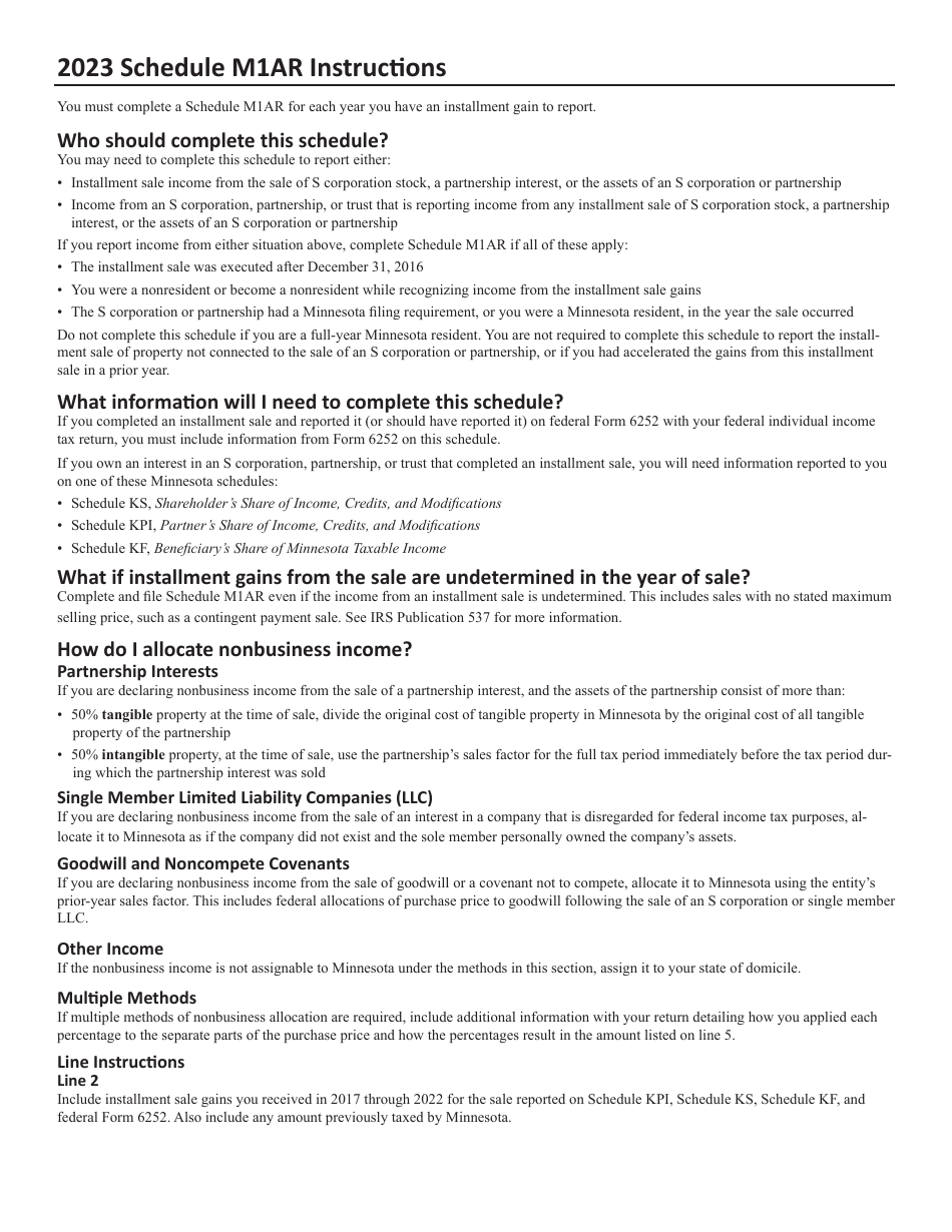 Schedule M1AR Accelerated Recognition of Installment Sale Gains - Minnesota, Page 2