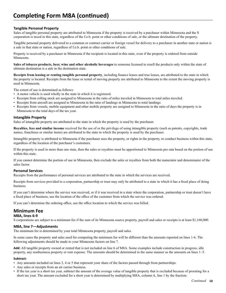 Instructions for Form M8 S Corporation Return - Minnesota, Page 10