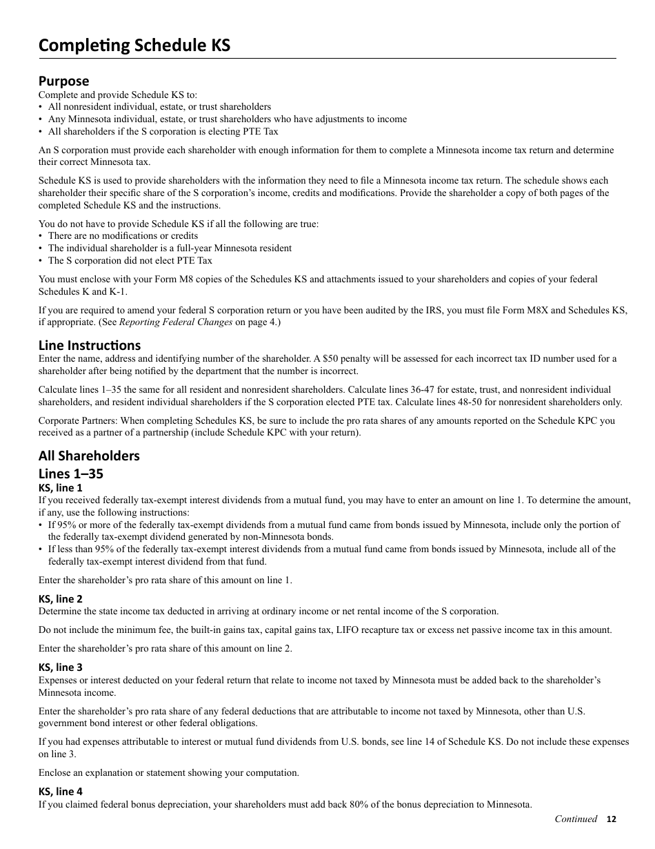Instructions for Form M8 S Corporation Return - Minnesota, Page 12