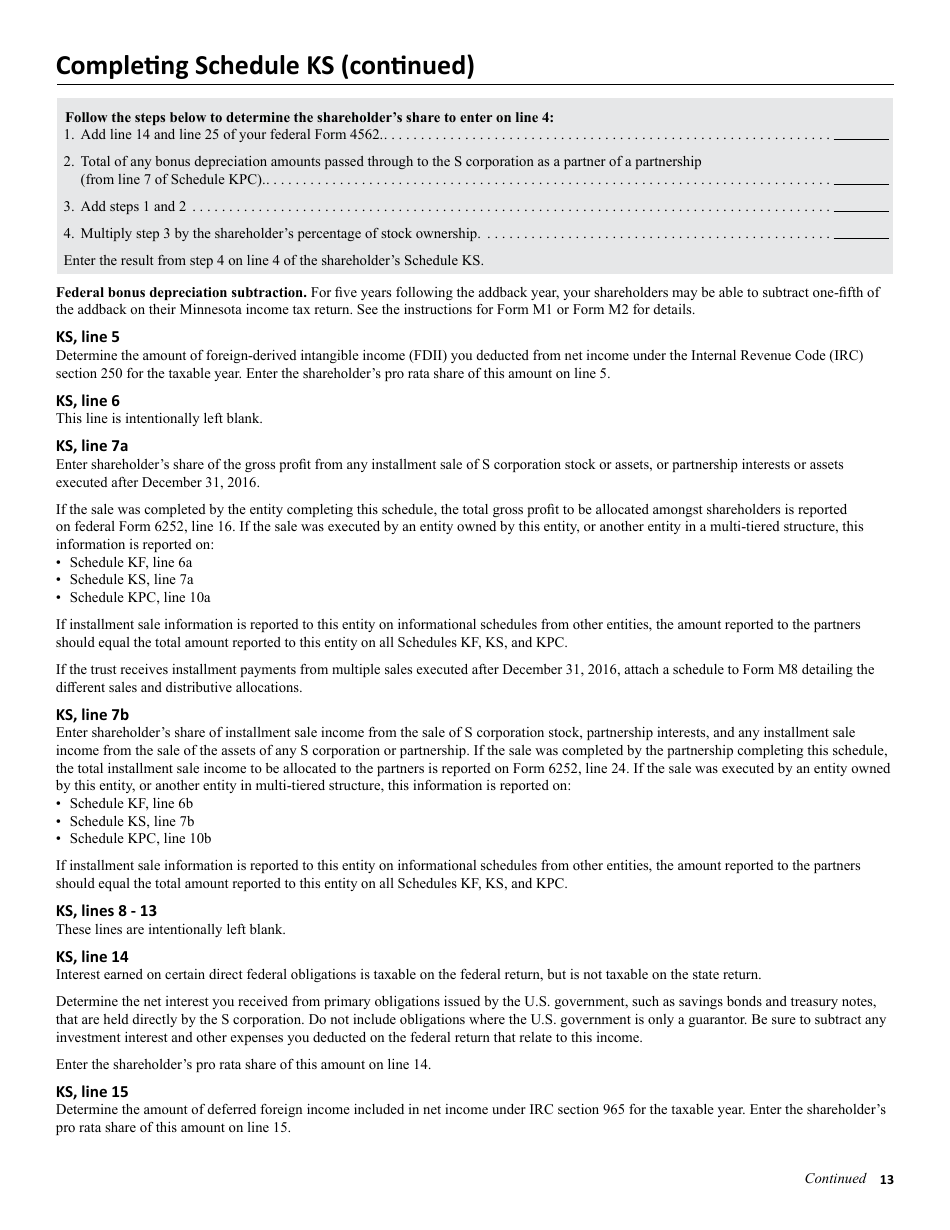 Instructions for Form M8 S Corporation Return - Minnesota, Page 13