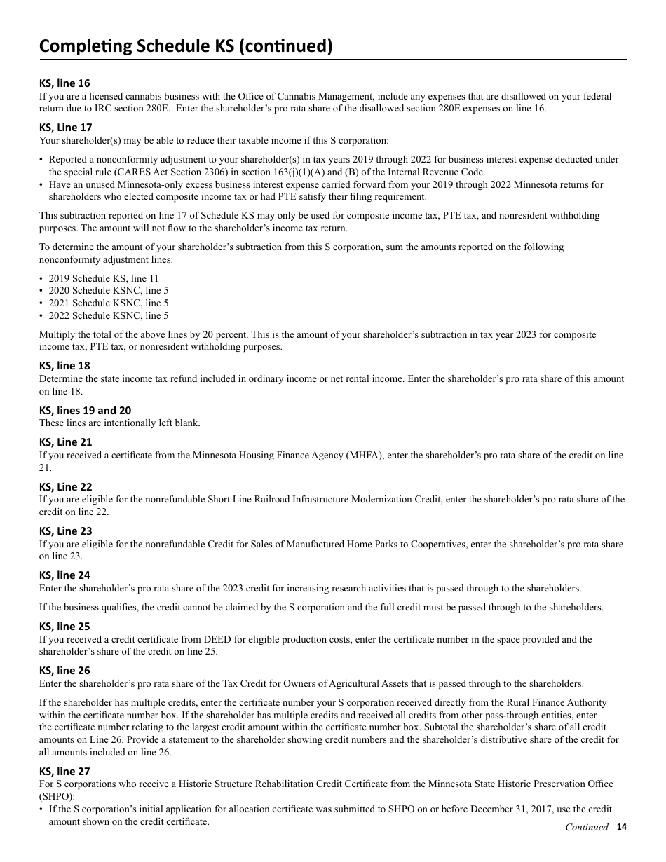 Instructions for Form M8 S Corporation Return - Minnesota, Page 14