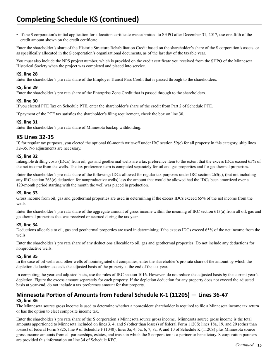 Instructions for Form M8 S Corporation Return - Minnesota, Page 15