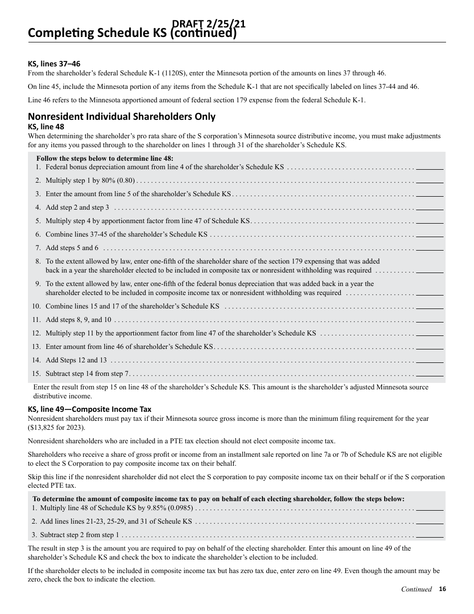 Instructions for Form M8 S Corporation Return - Minnesota, Page 16