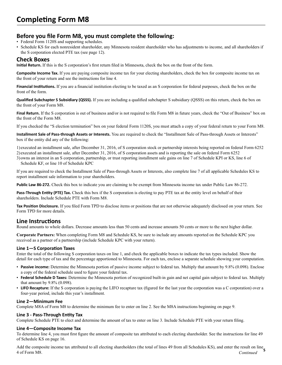 Instructions for Form M8 S Corporation Return - Minnesota, Page 5