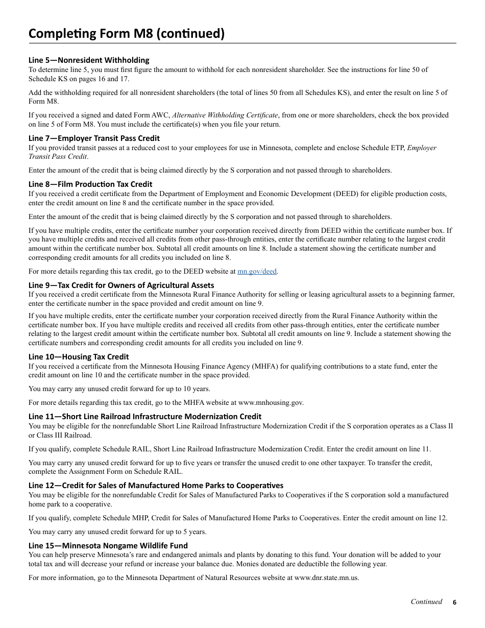 Instructions for Form M8 S Corporation Return - Minnesota, Page 6