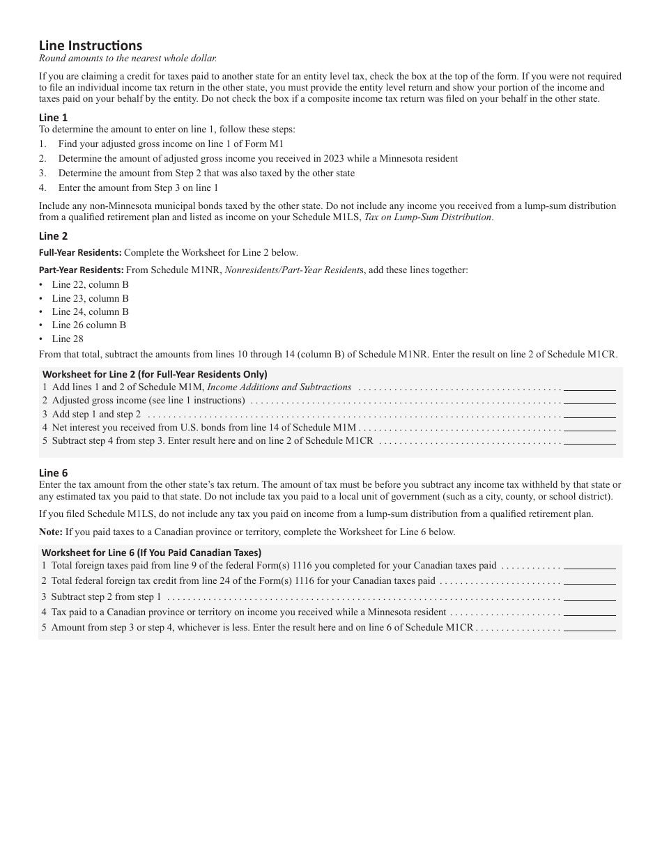 Schedule M1CR Credit for Income Tax Paid to Another State - Minnesota, Page 3