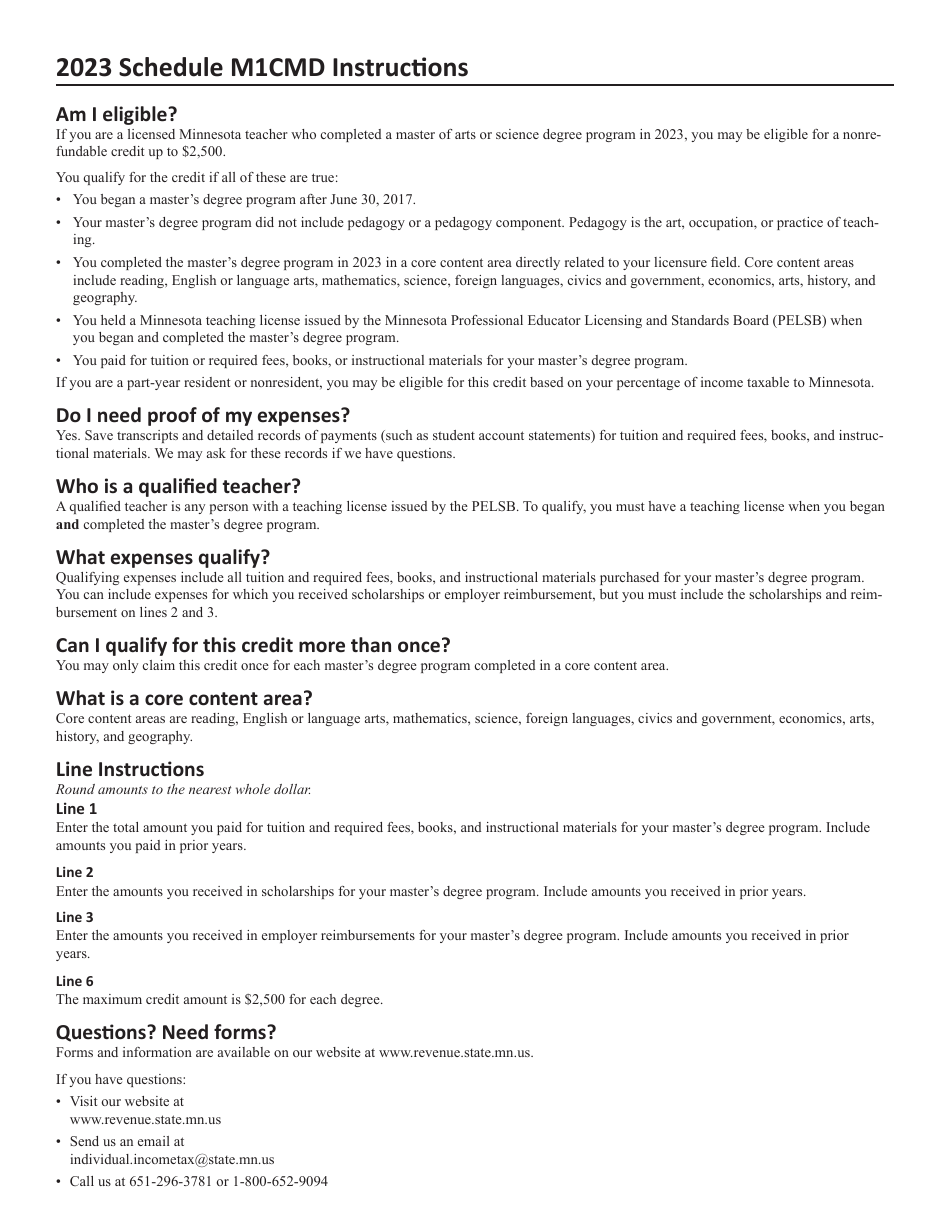 Schedule M1CMD Credit for Attaining Masters Degree in Teachers Licensure Field - Minnesota, Page 2